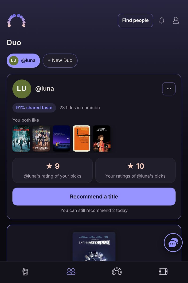 Duo screen of the Round Couch app on a tablet