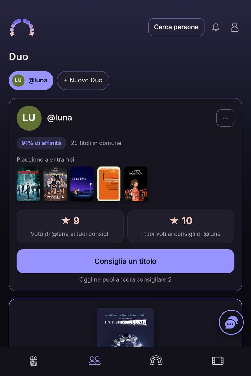 Schermata Duo dell'app Round Couch su tablet